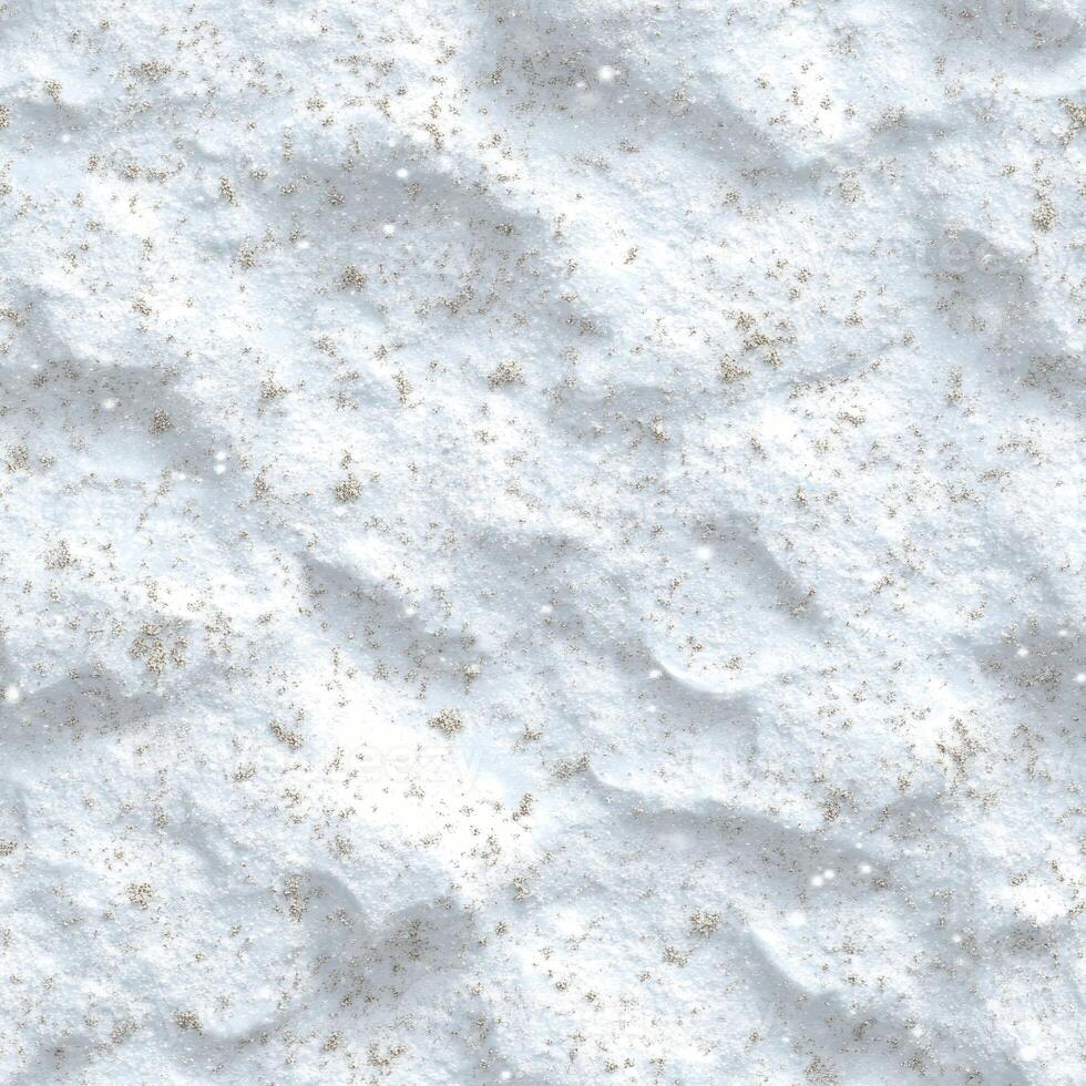 Top view photo of soft snow with small patches of glitter, seamless texture