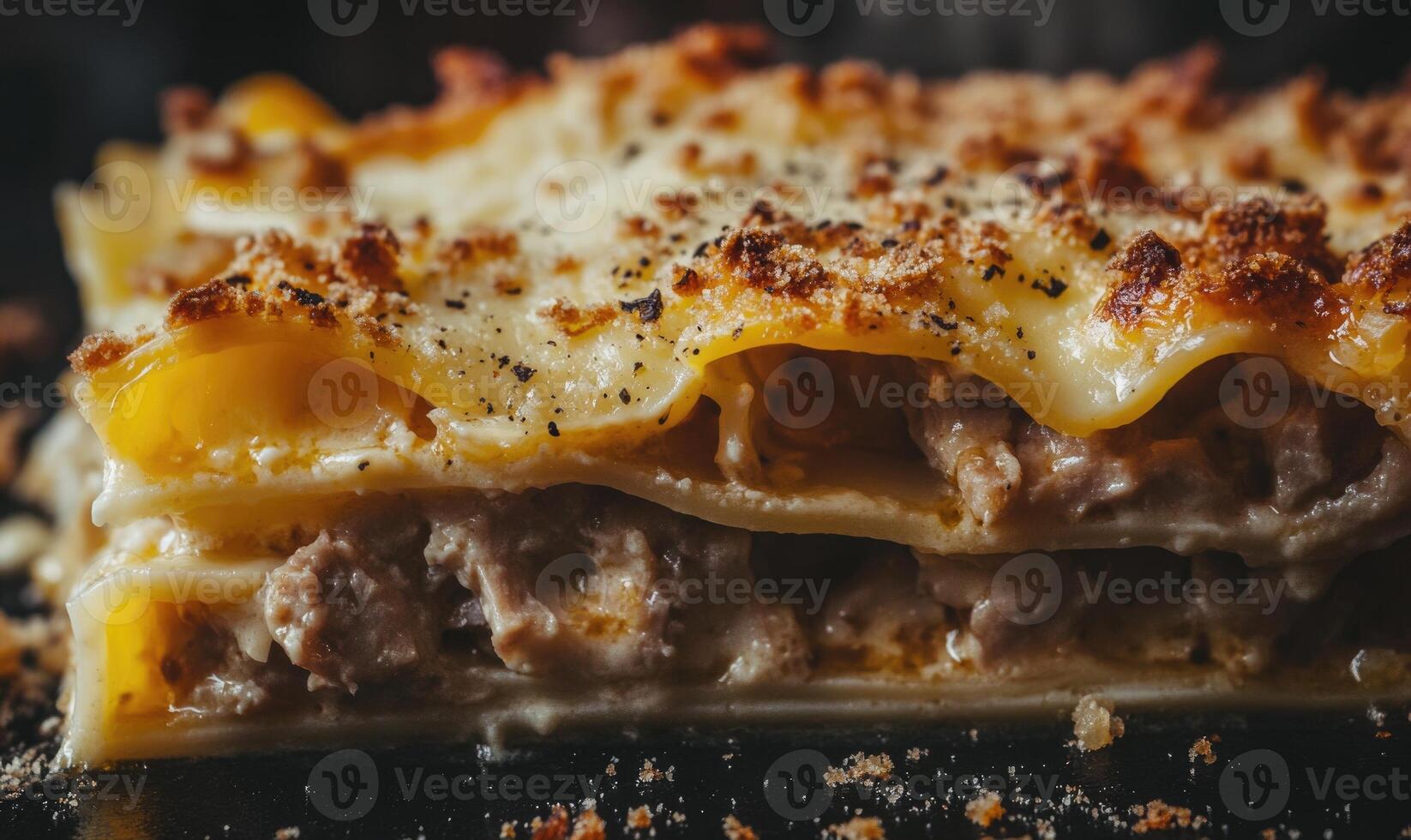 A lasagna with meat and cheese photo