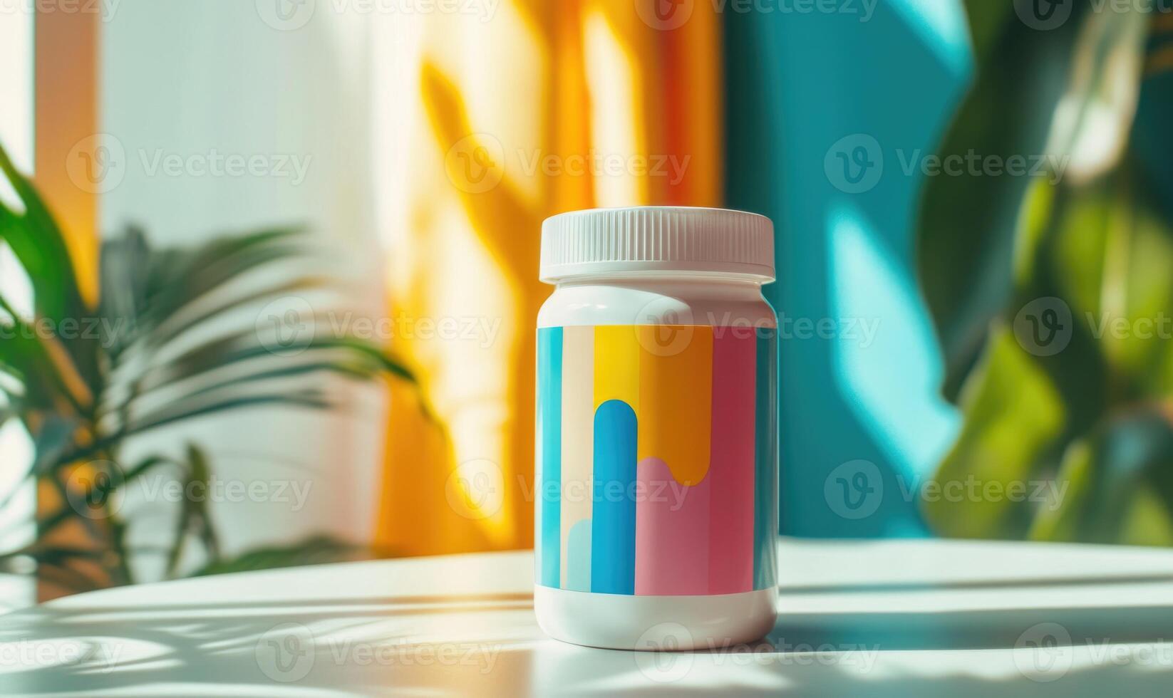 A jar of food is sitting on a table photo