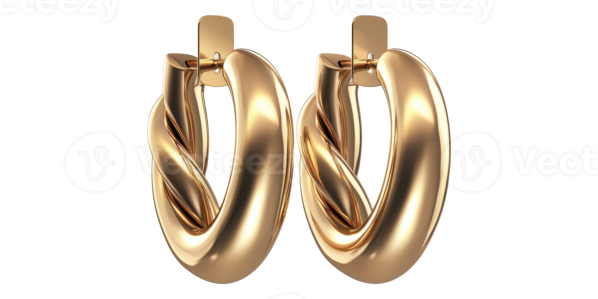 3D Golden Earrings Isolated on Transparent Background png