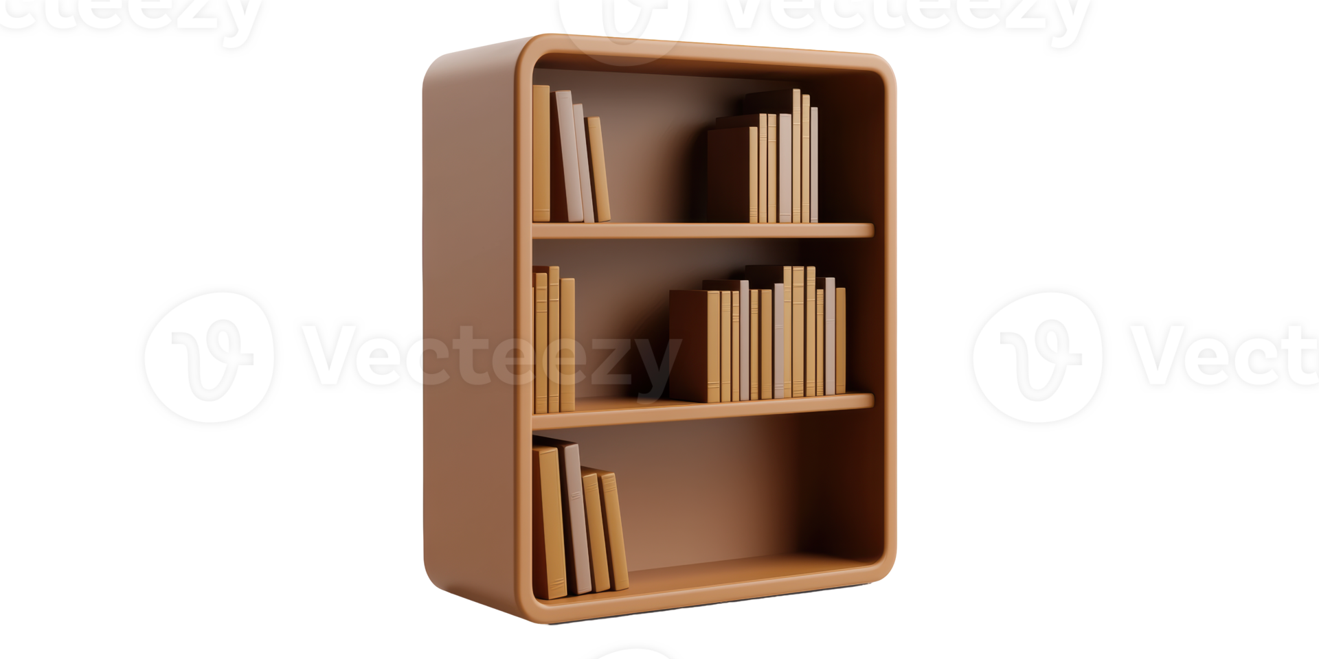 3D Wooden Bookshelf With Books Isolated on Transparent Background png