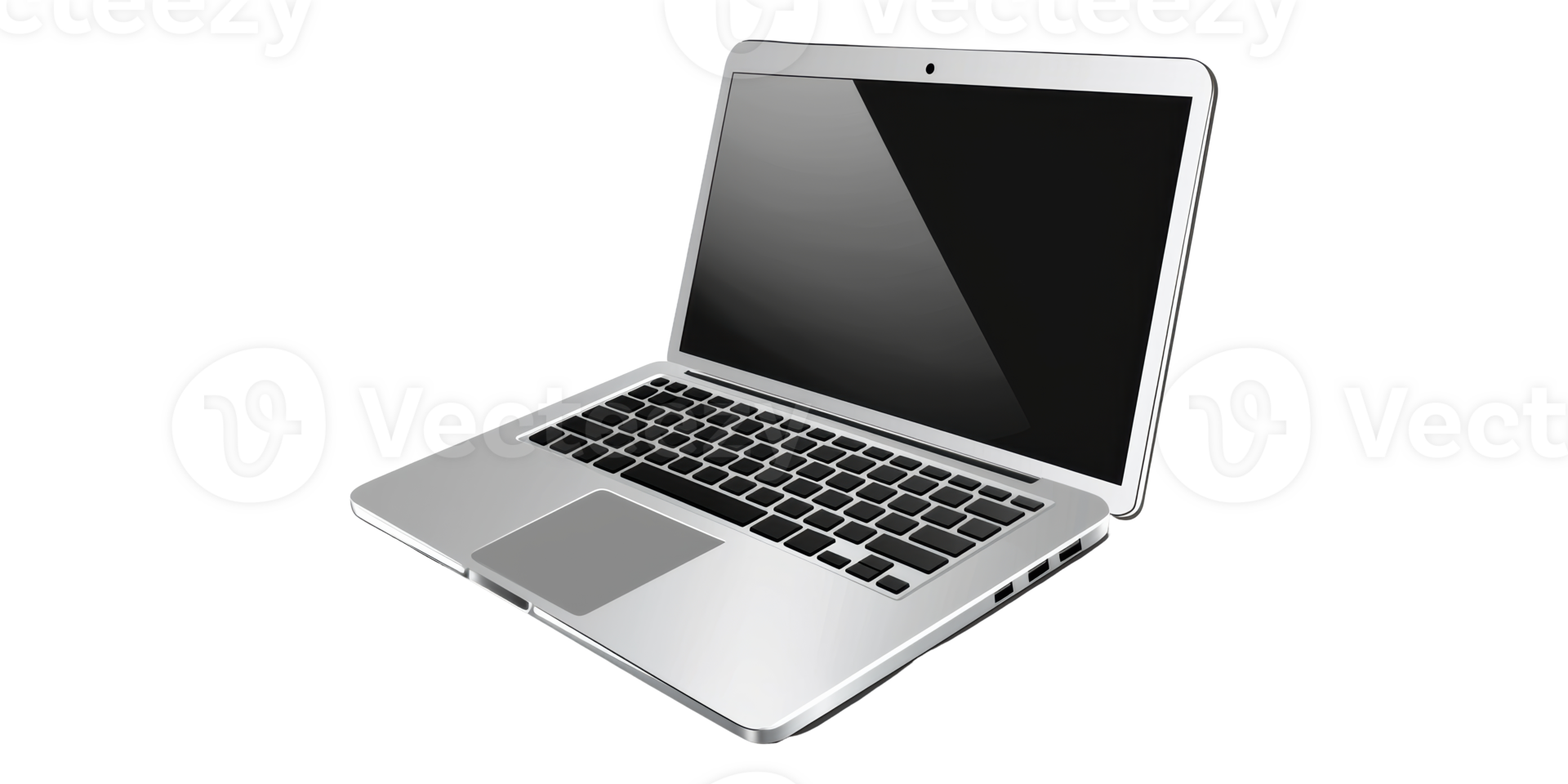 3D Silver Laptop With Open Screen Isolated on Transparent Background png