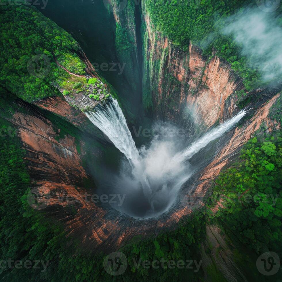 Aerial View of a Majestic Waterfall Plunging into a Canyon photo