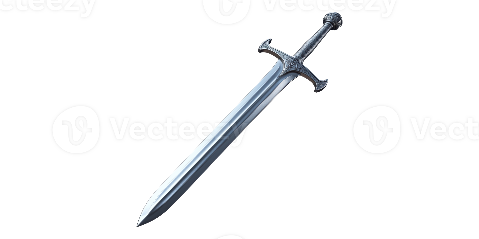 3D Steel Sword With Sharp Blade Isolated on Transparent Background png