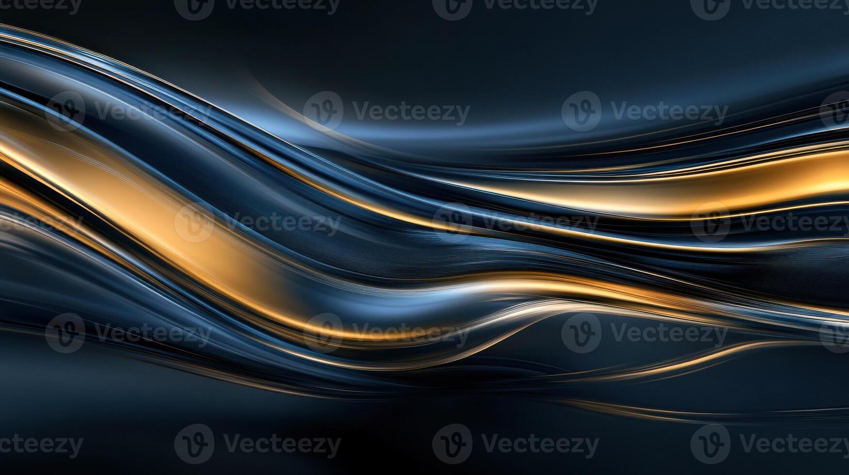 Abstract Flowing Lines in Deep Blue and Gold photo