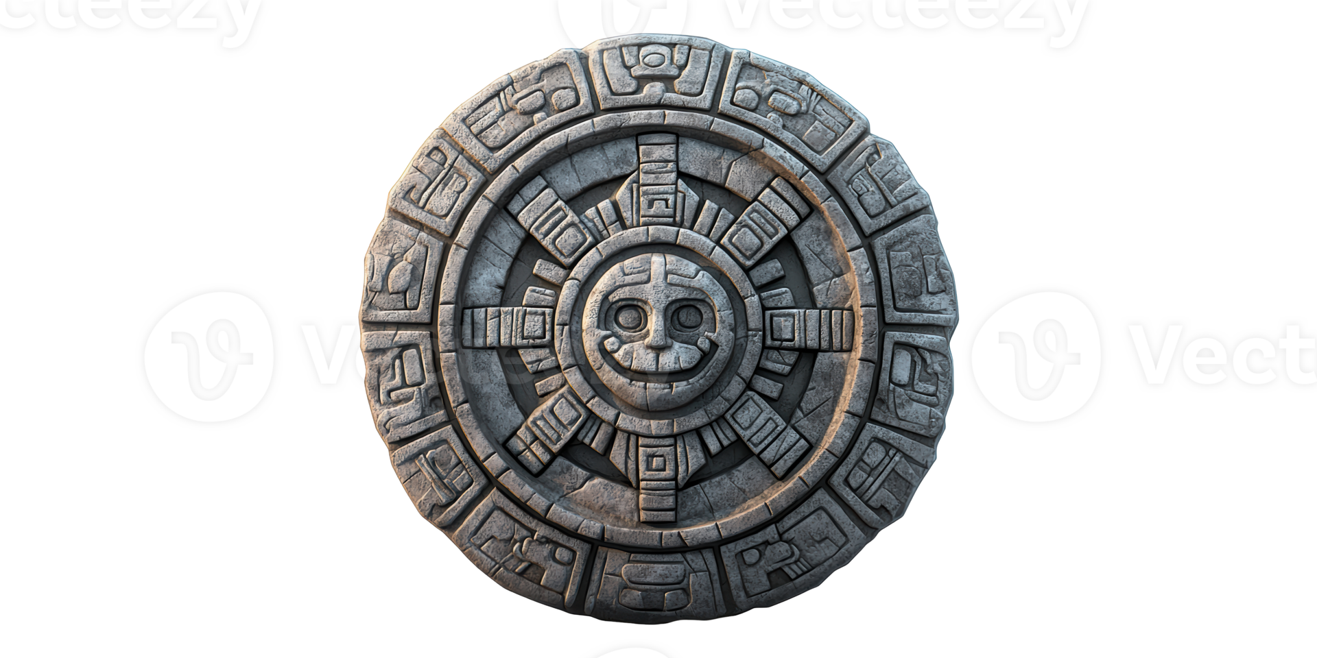3D Carved Circular Stone Disk Isolated on Transparent Background png
