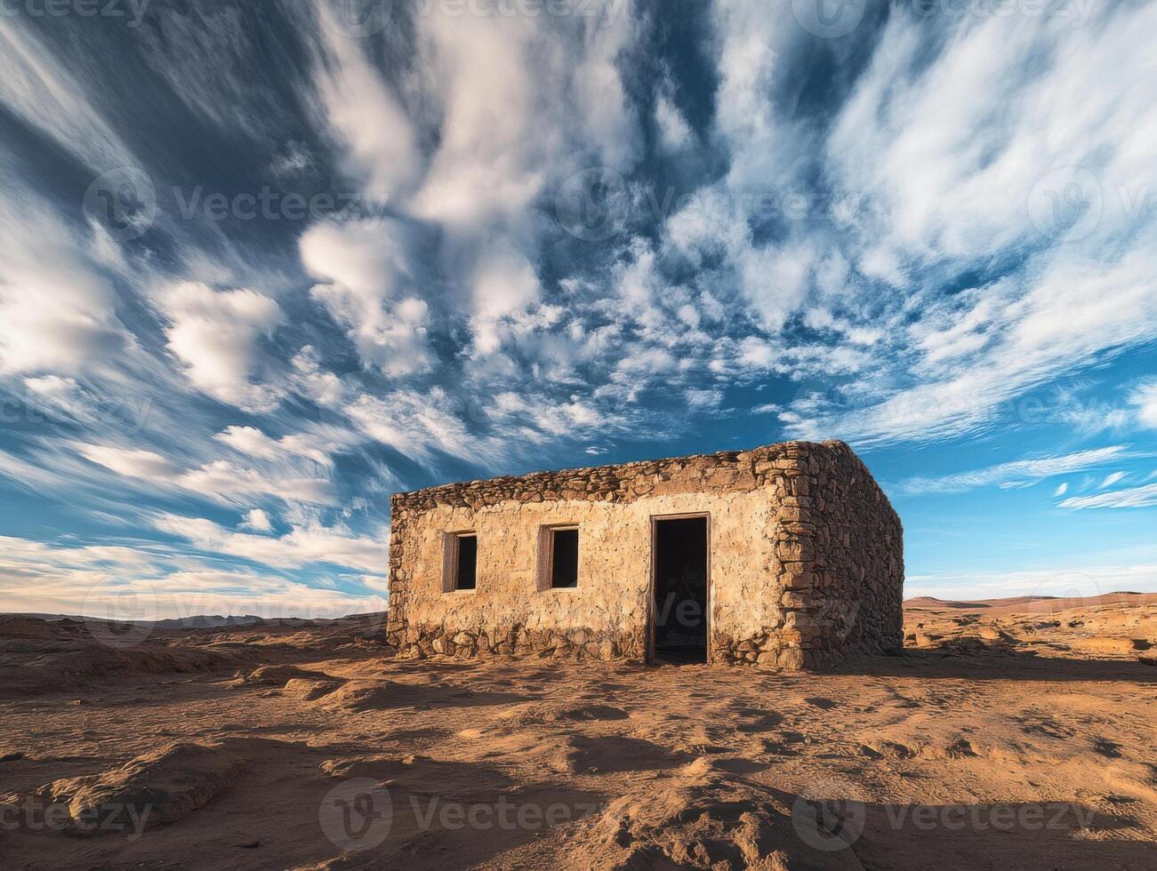 Desolate Stone Hut Under a Dramatic Sky photo