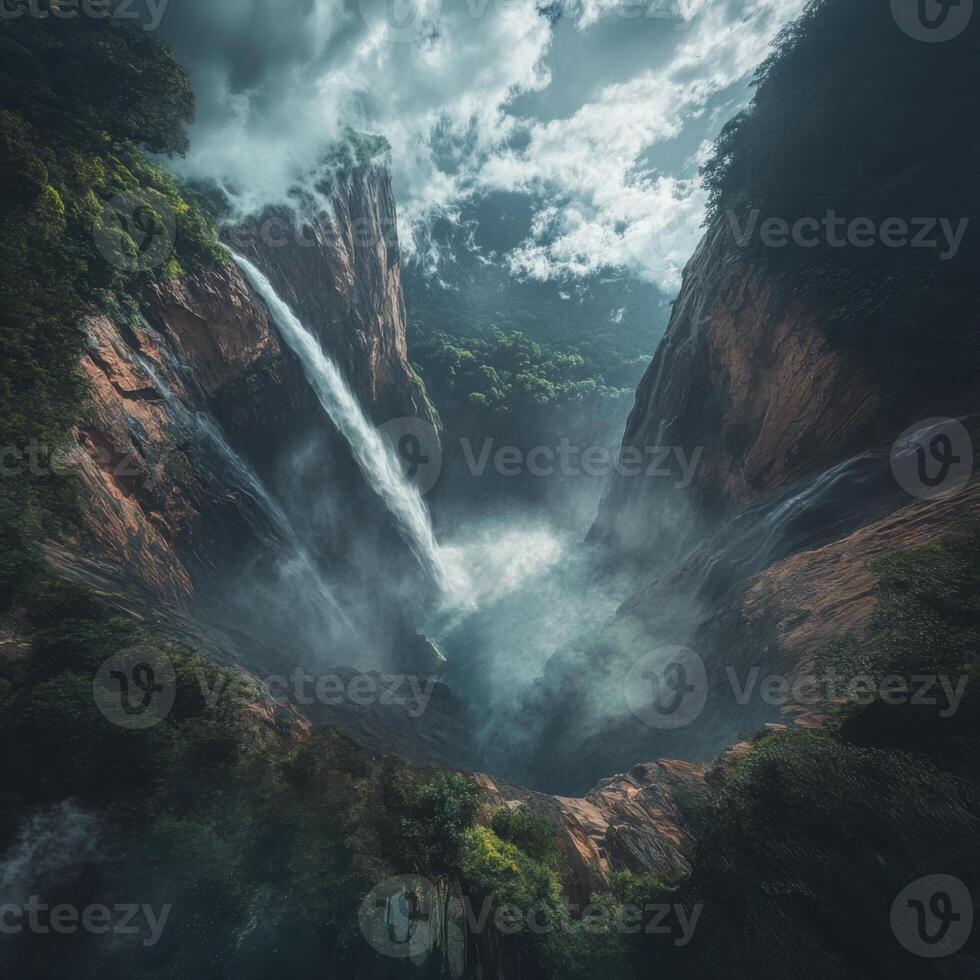 Majestic Waterfall Cascading Through a Canyon photo
