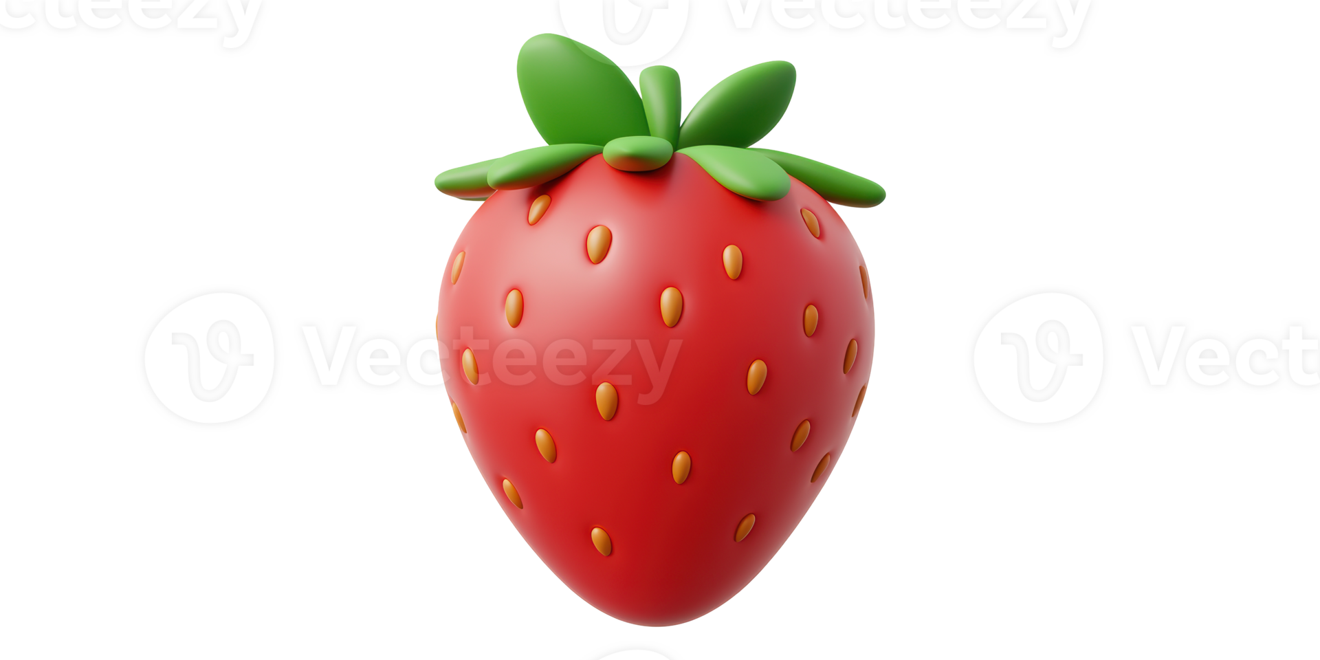 3D Red Strawberry With Green Leaves Isolated on Transparent Background png