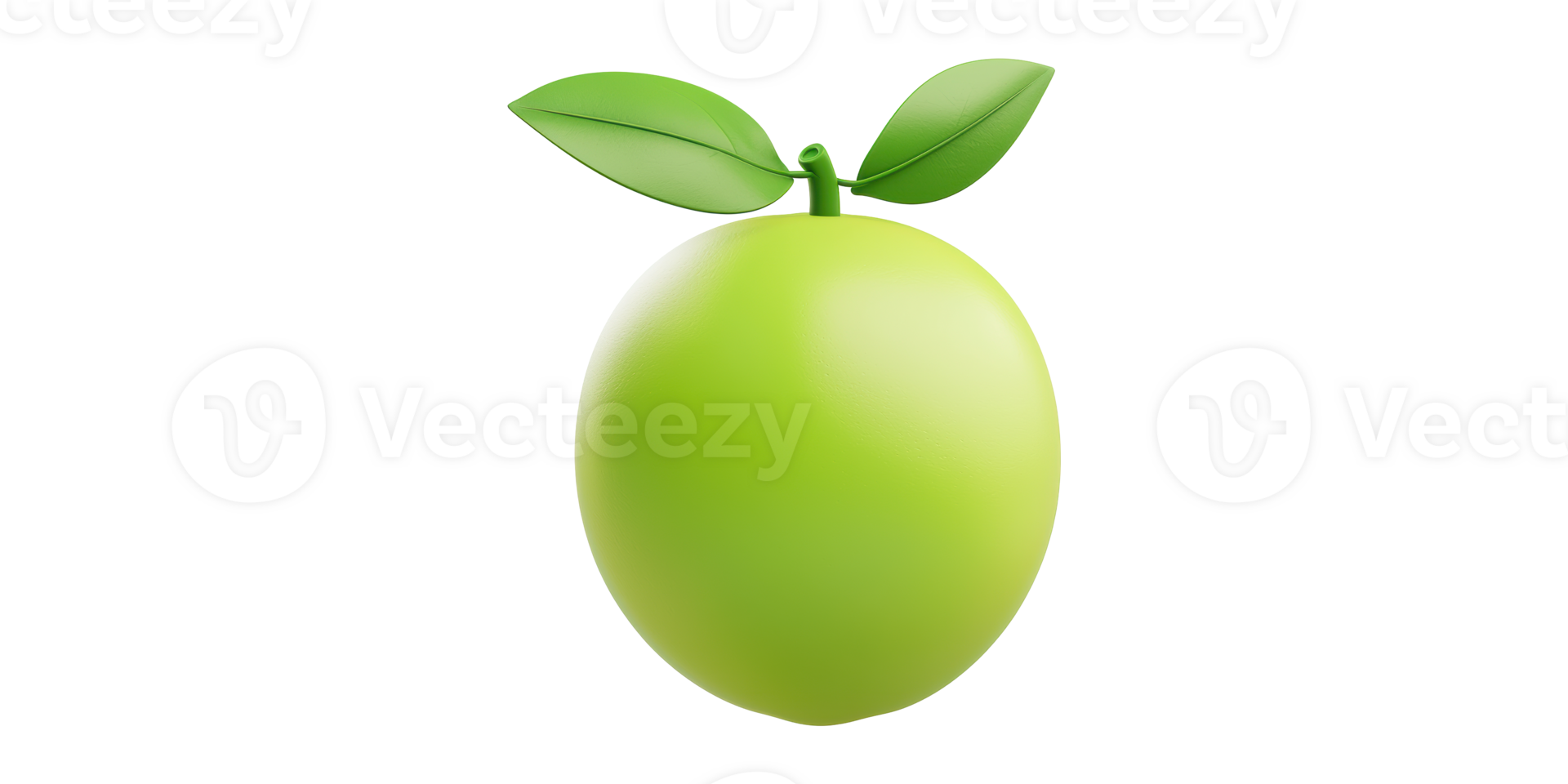 3D Illustration Of A Green Apple With Leaves Isolated On Transparent Background png