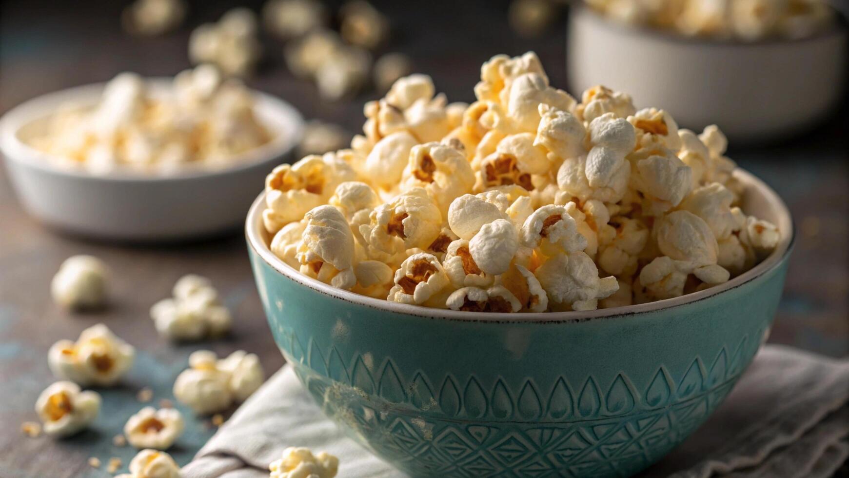 Macro shot of a bowl of popcorn photo