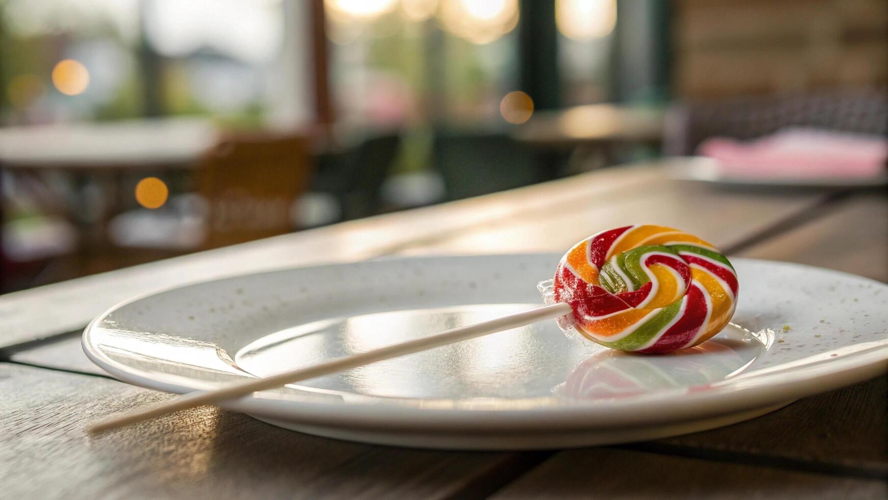 A single lollipop on a white plate photo