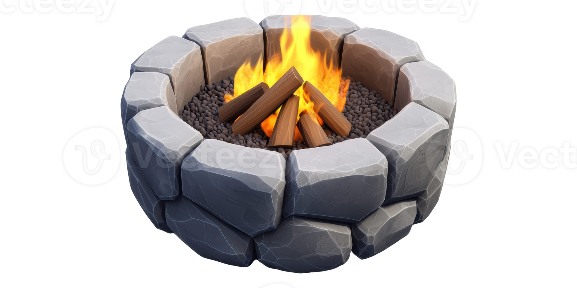 3D Stone Fire Pit With Flames Isolated on Transparent Background png