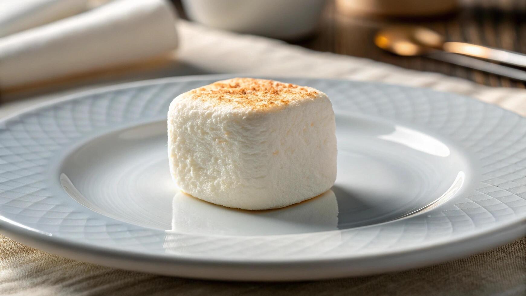 A single marshmallow on a white plate photo