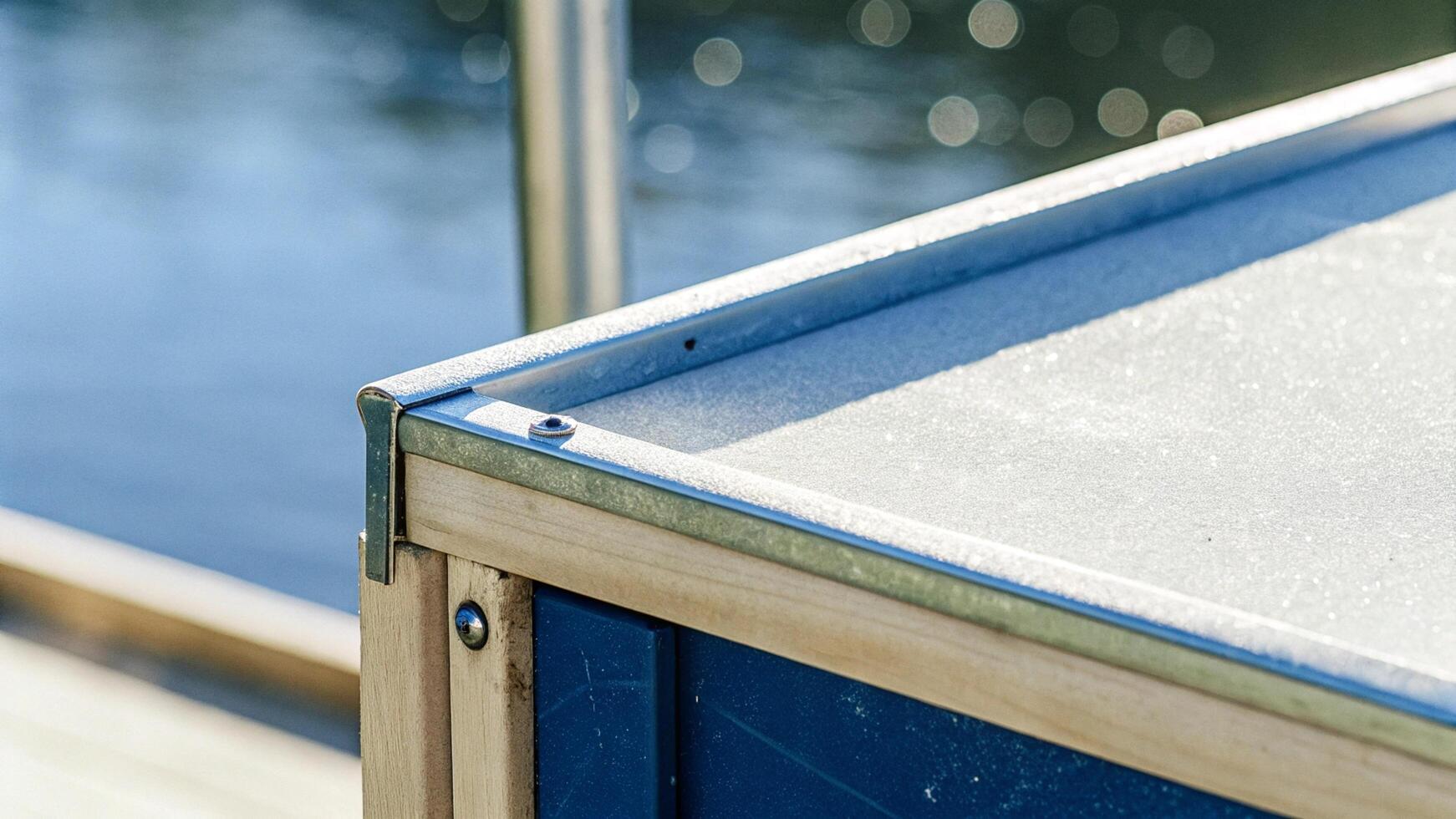 Macro photography of dust on a city street vendor cart, with a shallow depth of field photo