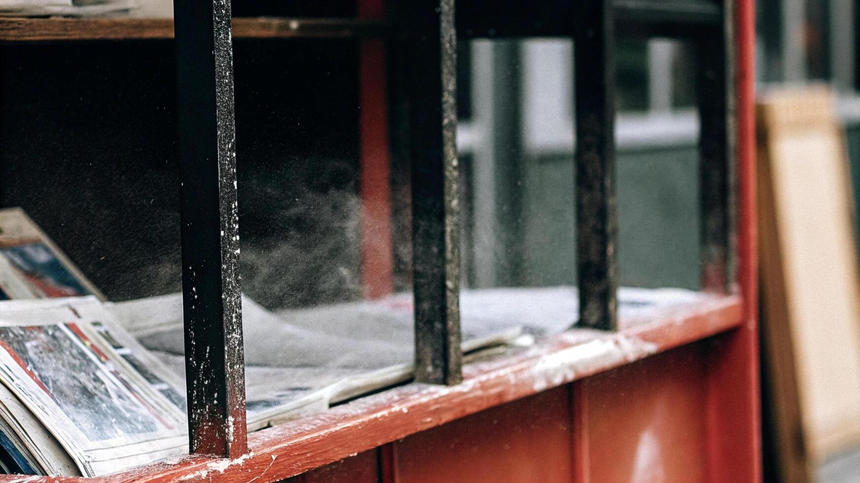 Detailed image of dust on a city newspaper stand photo