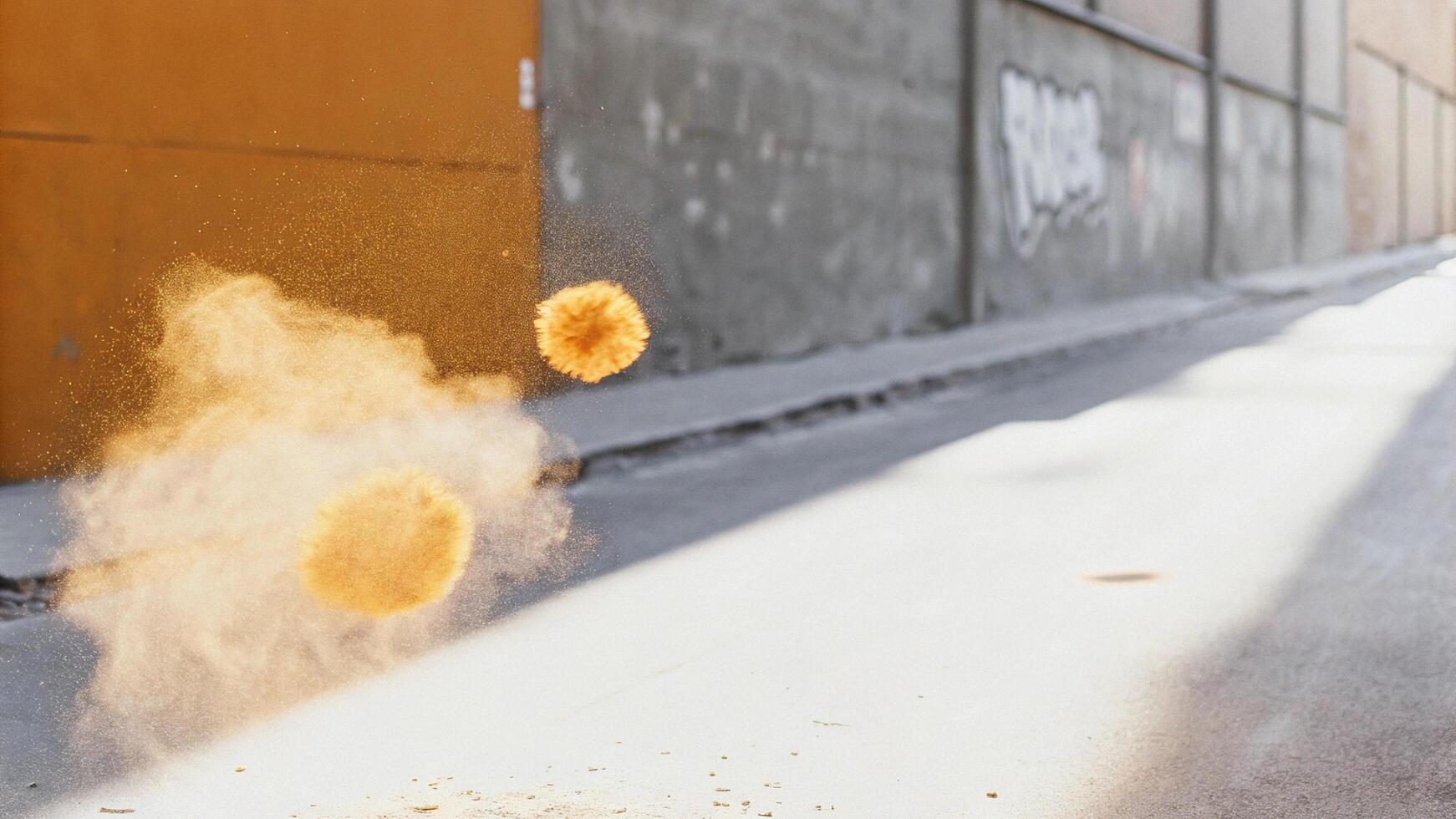 Macro shot of dust particles on a city alleyway, with natural light photo