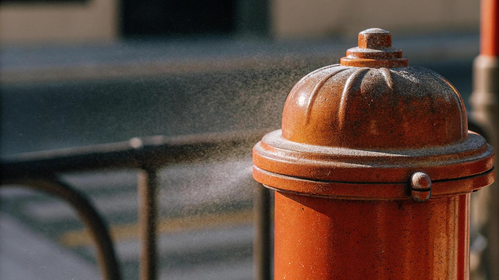 Close-up of dust on a city fire hydrant, with the background blurred photo