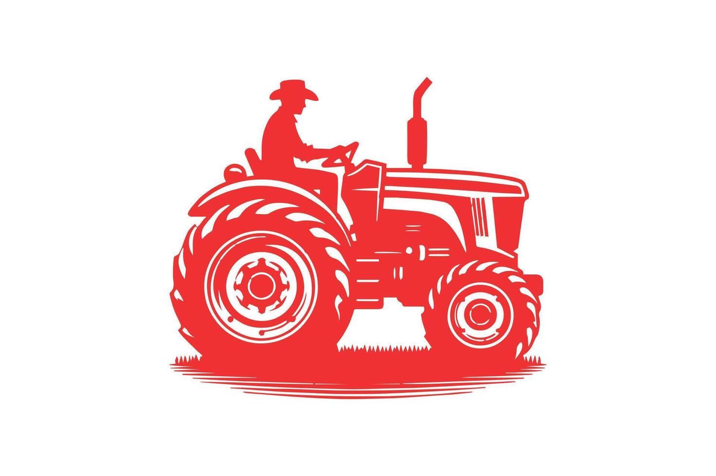 a red tractor with a man driving it in the background vector