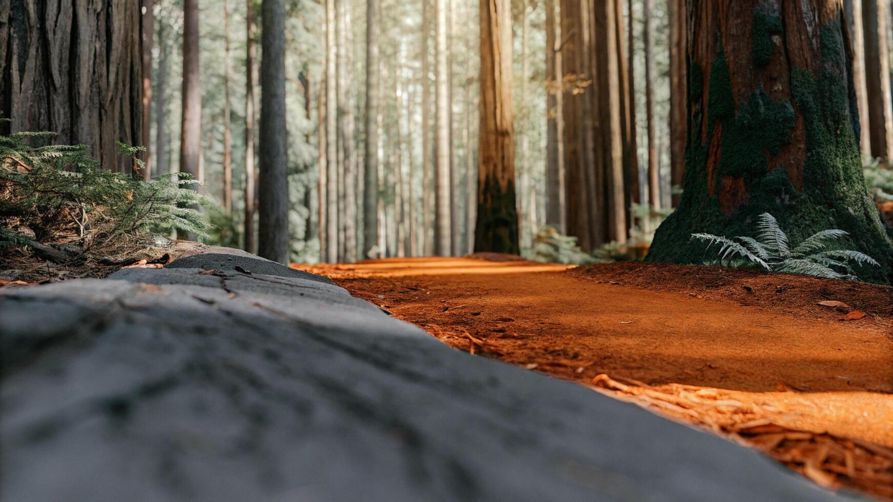 Detailed image of a redwood forest path photo