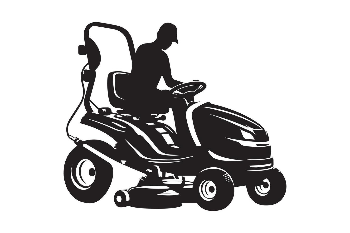 a man riding a lawn mower on a white background vector