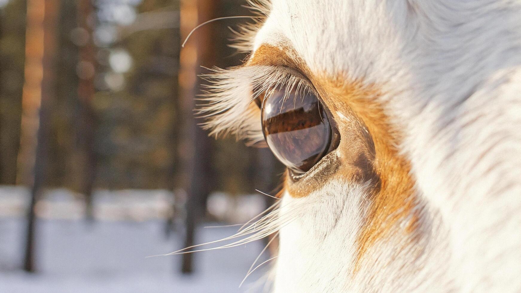 Close-up of a reindeer's eye, capturing the delicate lashes and reflective surface photo