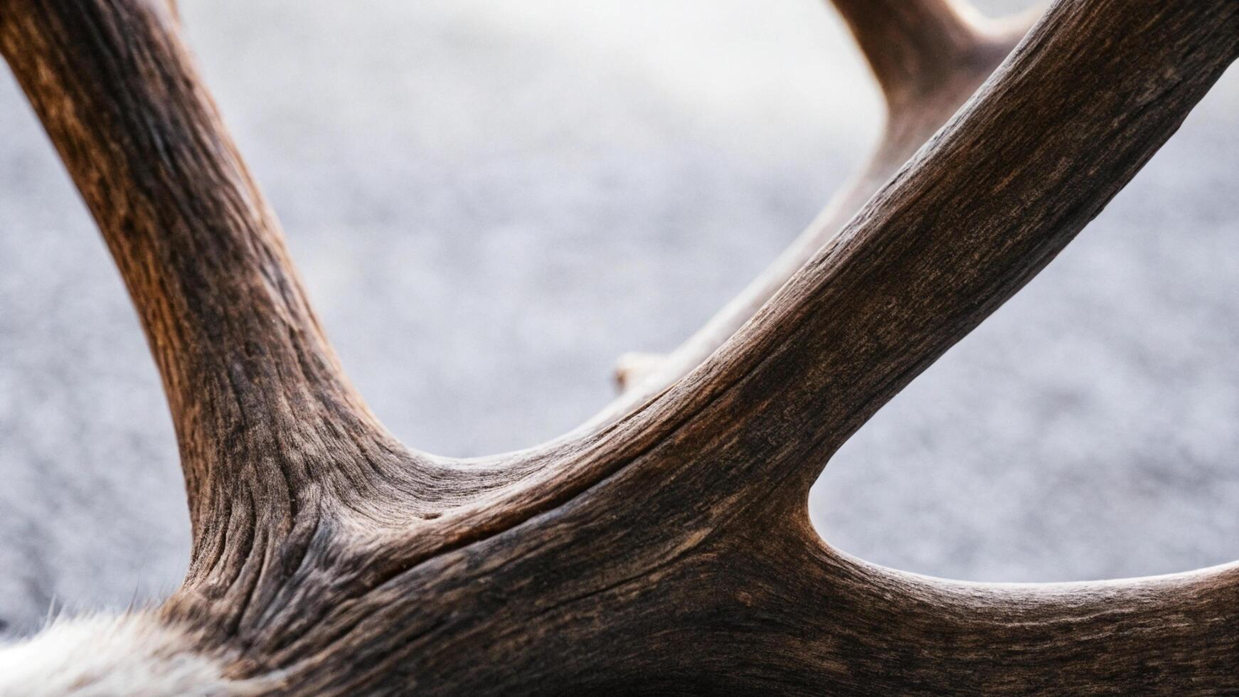 Macro shot of a reindeer's antler, highlighting the textured surface and soft fur, with a shallow depth of field photo