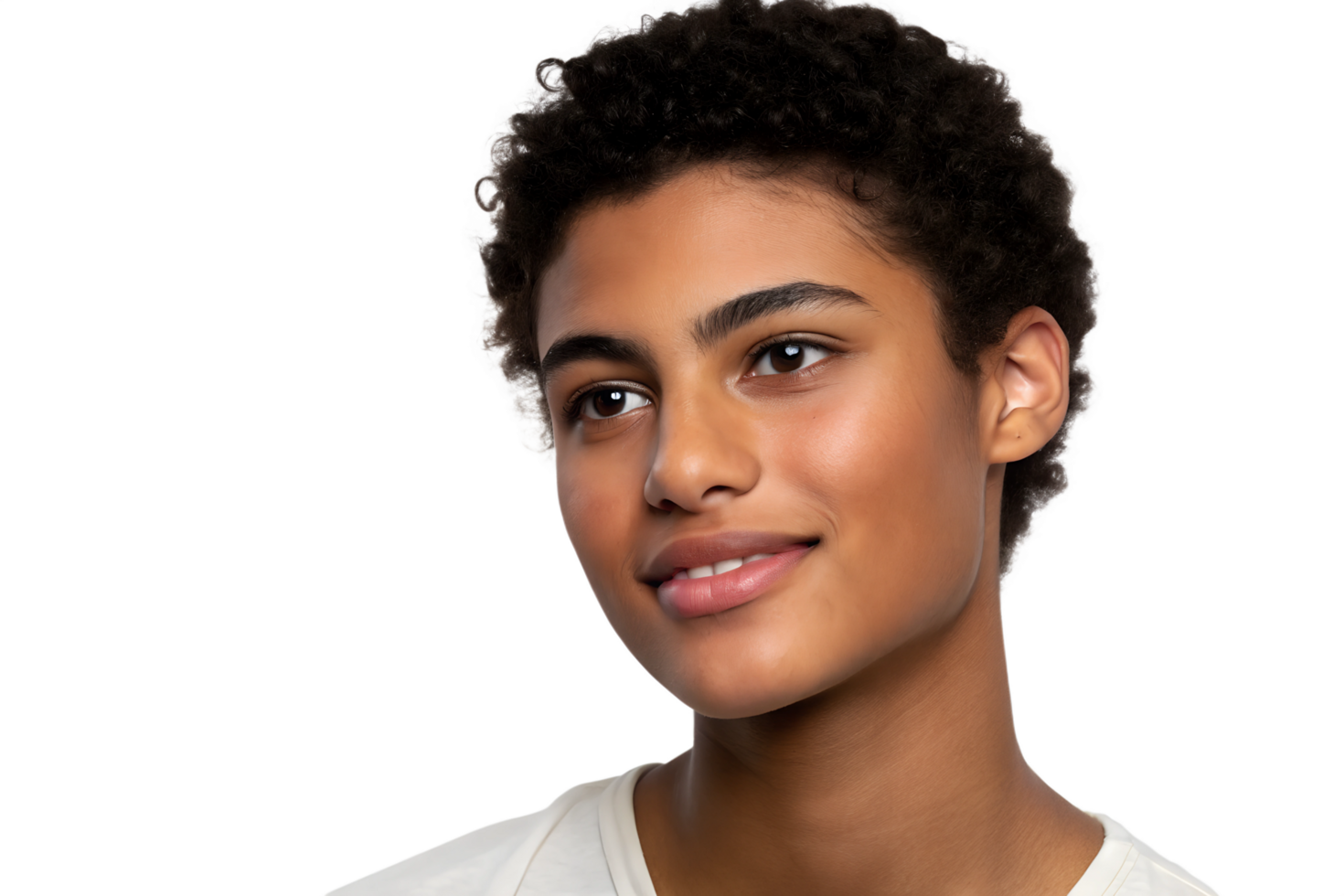 Portrait of young mulatto woman with short hair isolated on transparent background png