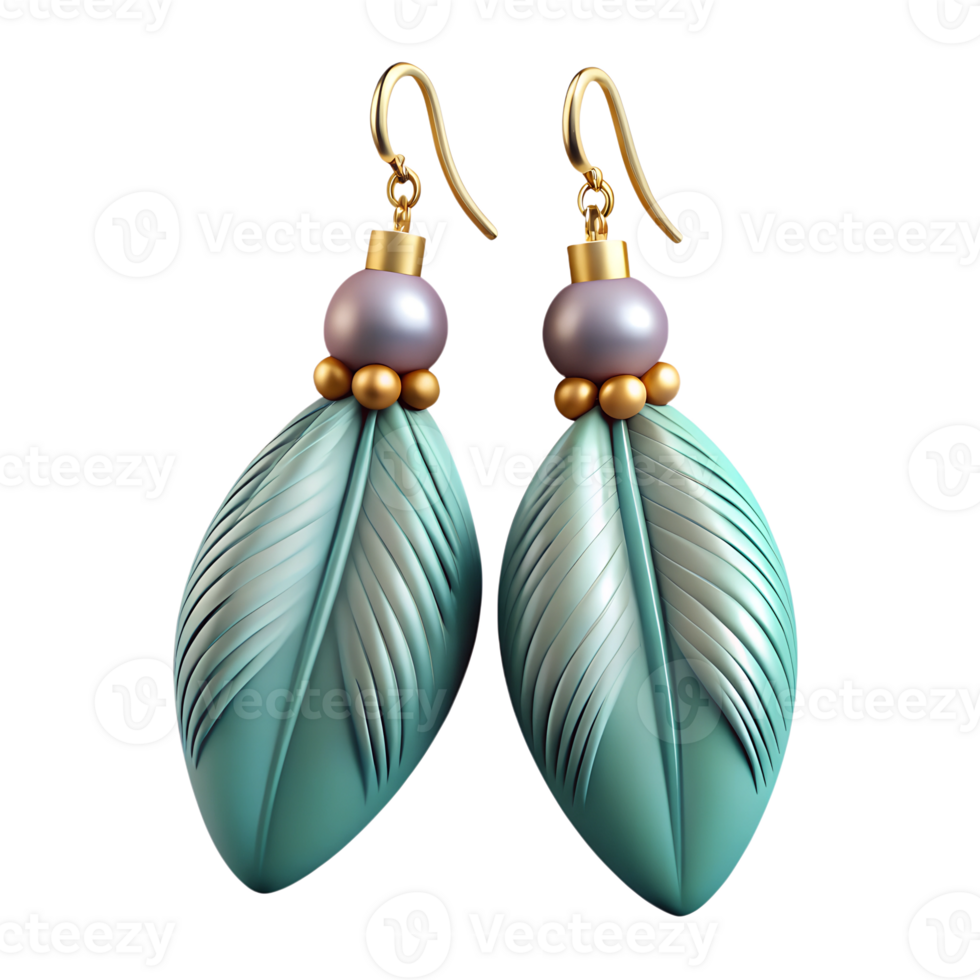 Cartoon earrings with feathers 3d illustration isolated on the transparent background png