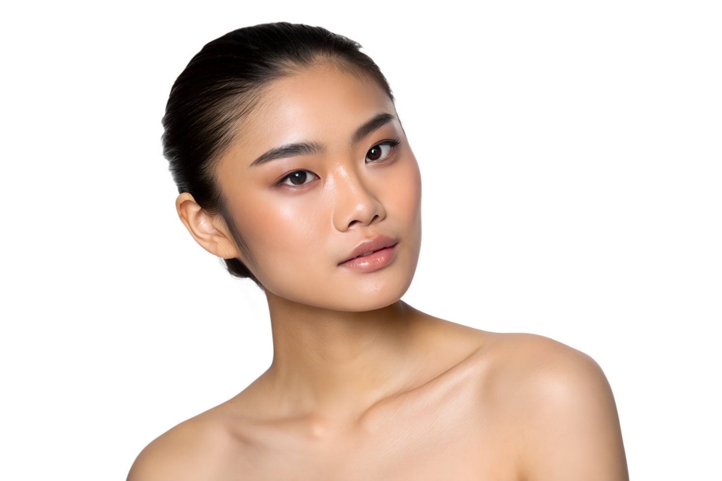 Portrait of young Asian girl with her hair pulled back isolated on transparent background png