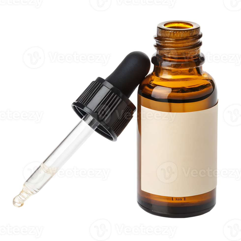 Amber glass dropper bottle isolated on the transparent background png