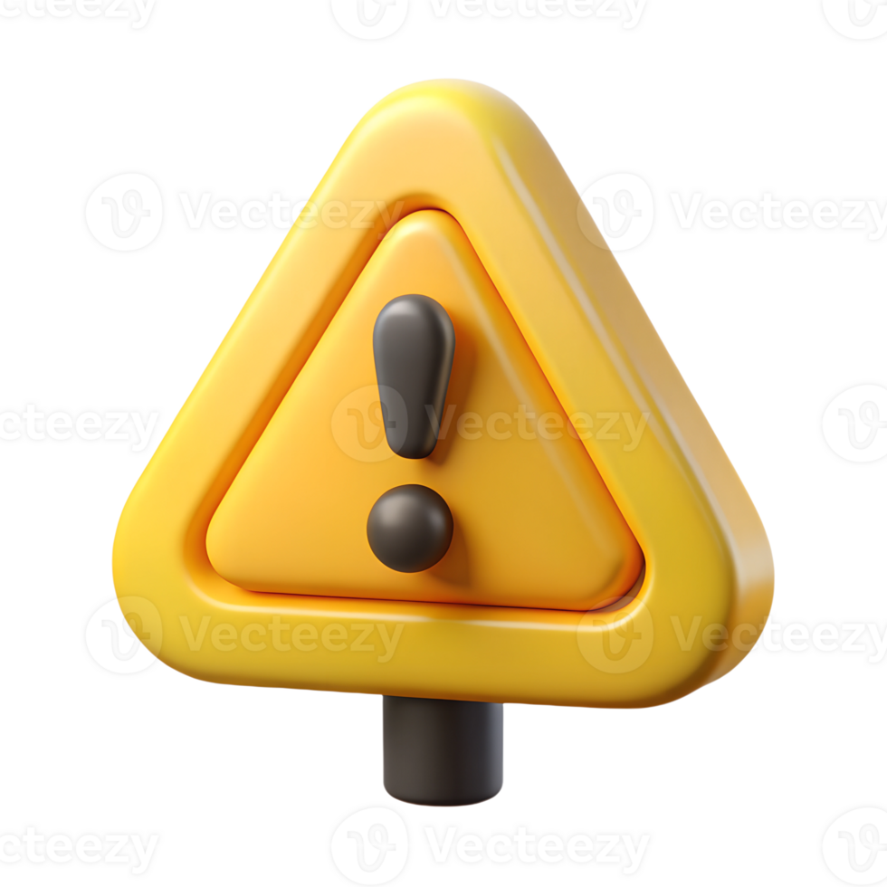 Yellow warning triangle sign 3d illustration isolated on the transparent background png