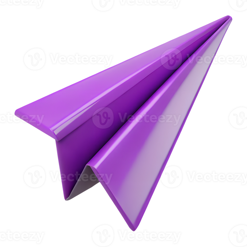 Purple paper origami airplane 3d illustration isolated on the transparent background png