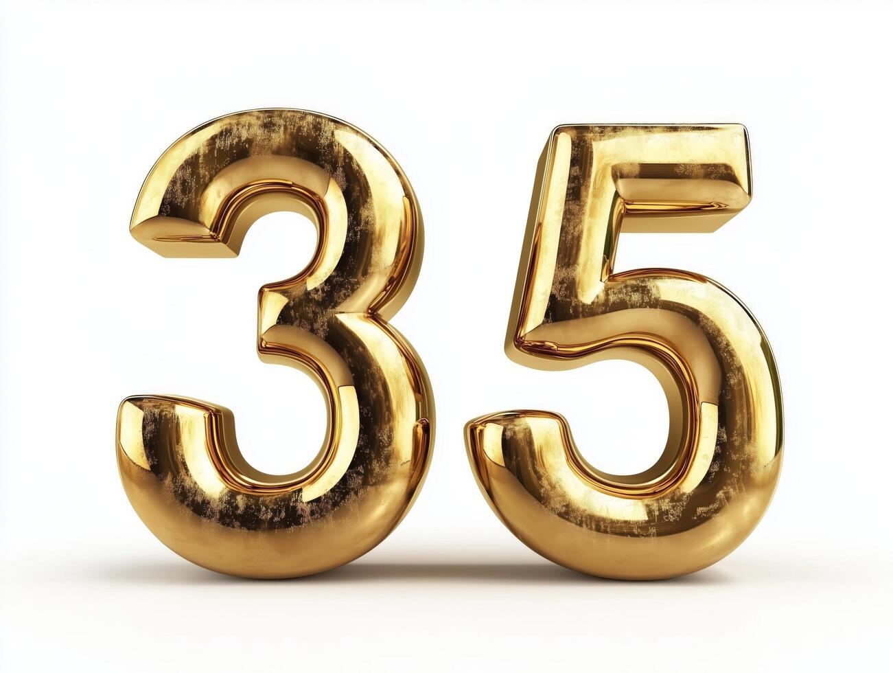 Gold Number Thirty-Five. A Luxurious 3D Render of a Shiny Metallic Number photo