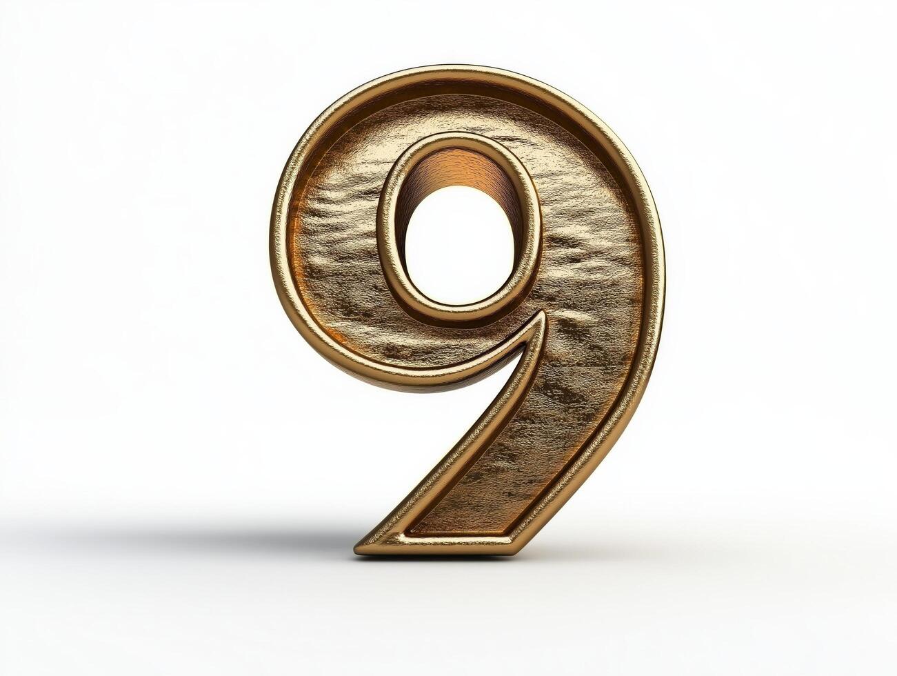 Golden Number Nine 3D Render. Luxury Metallic Digit Design Element for Branding and Decoration photo