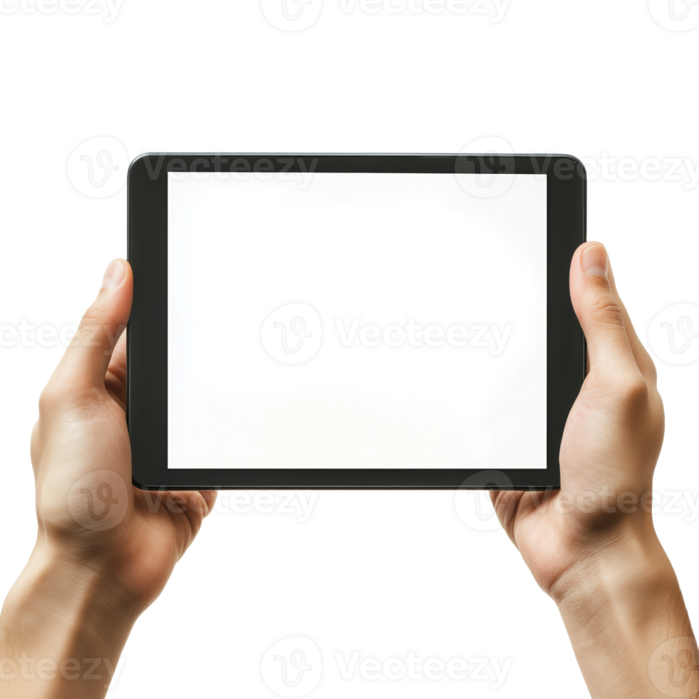 Hands Holding a Blank Tablet Displaying a Digital Interface png