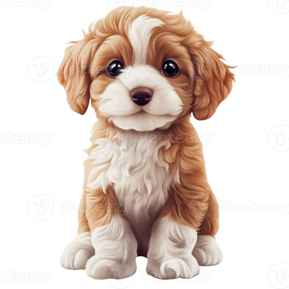 Adorable Brown and White Fluffy Puppy Sitting Sweetly png