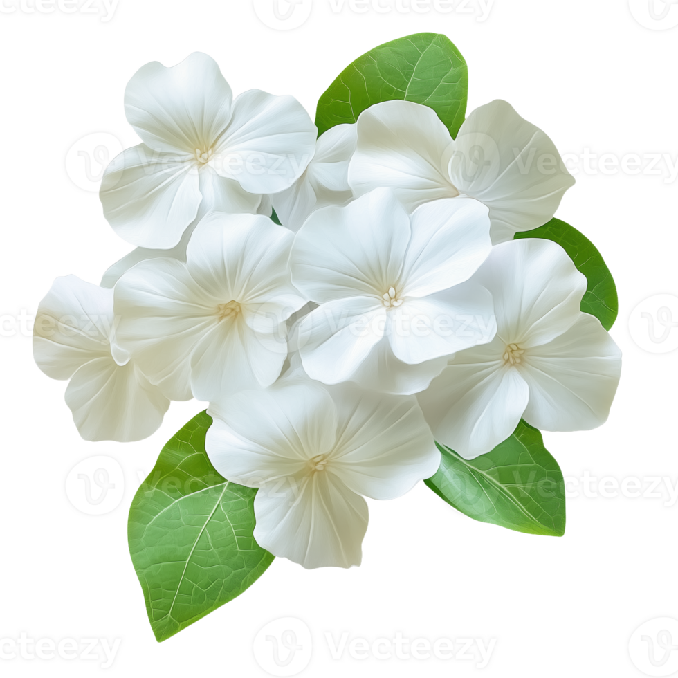 Elegant Cluster of White Flowers Surrounded by Lush Green Leaves png