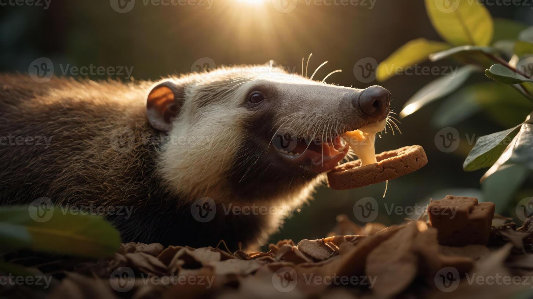 A close-up of a foraging animal enjoying a snack in a natural setting. photo