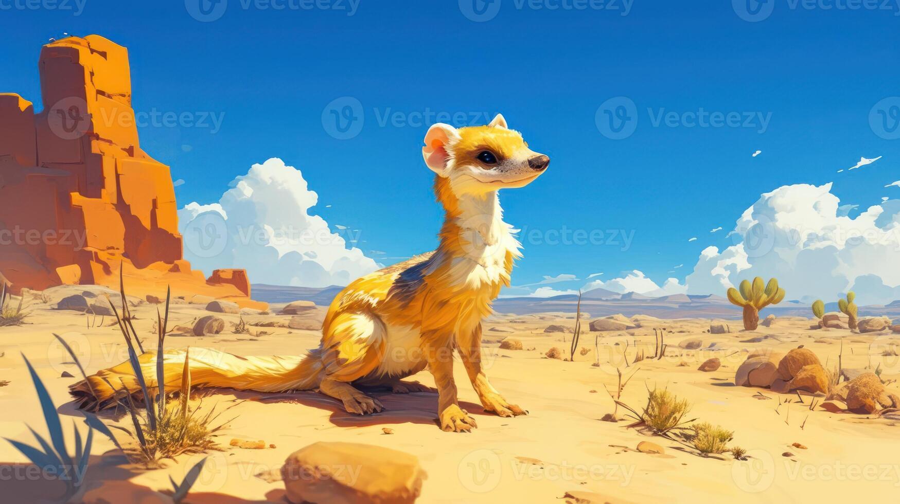 A vibrant desert scene featuring a majestic animal standing proudly against a stunning backdrop photo