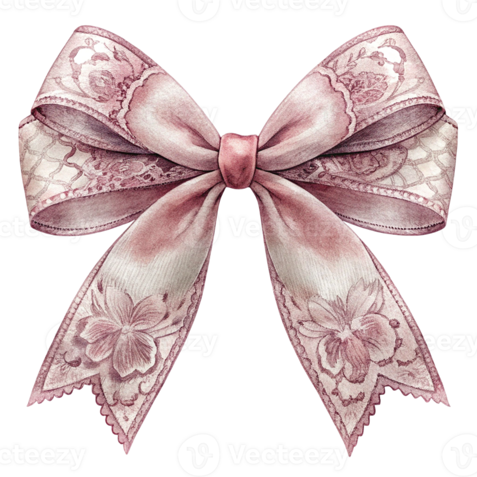 a pink bow with lace and flowers png