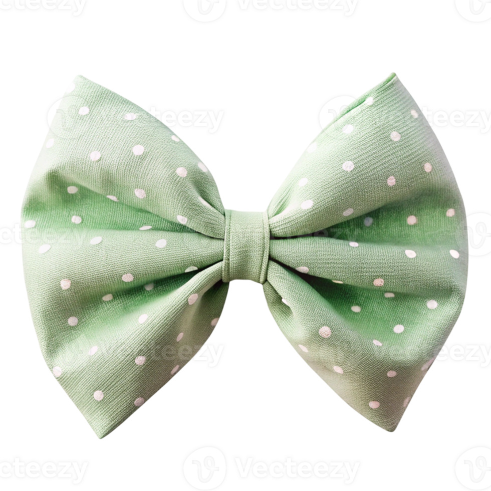 a green bow with white polka dots on it png