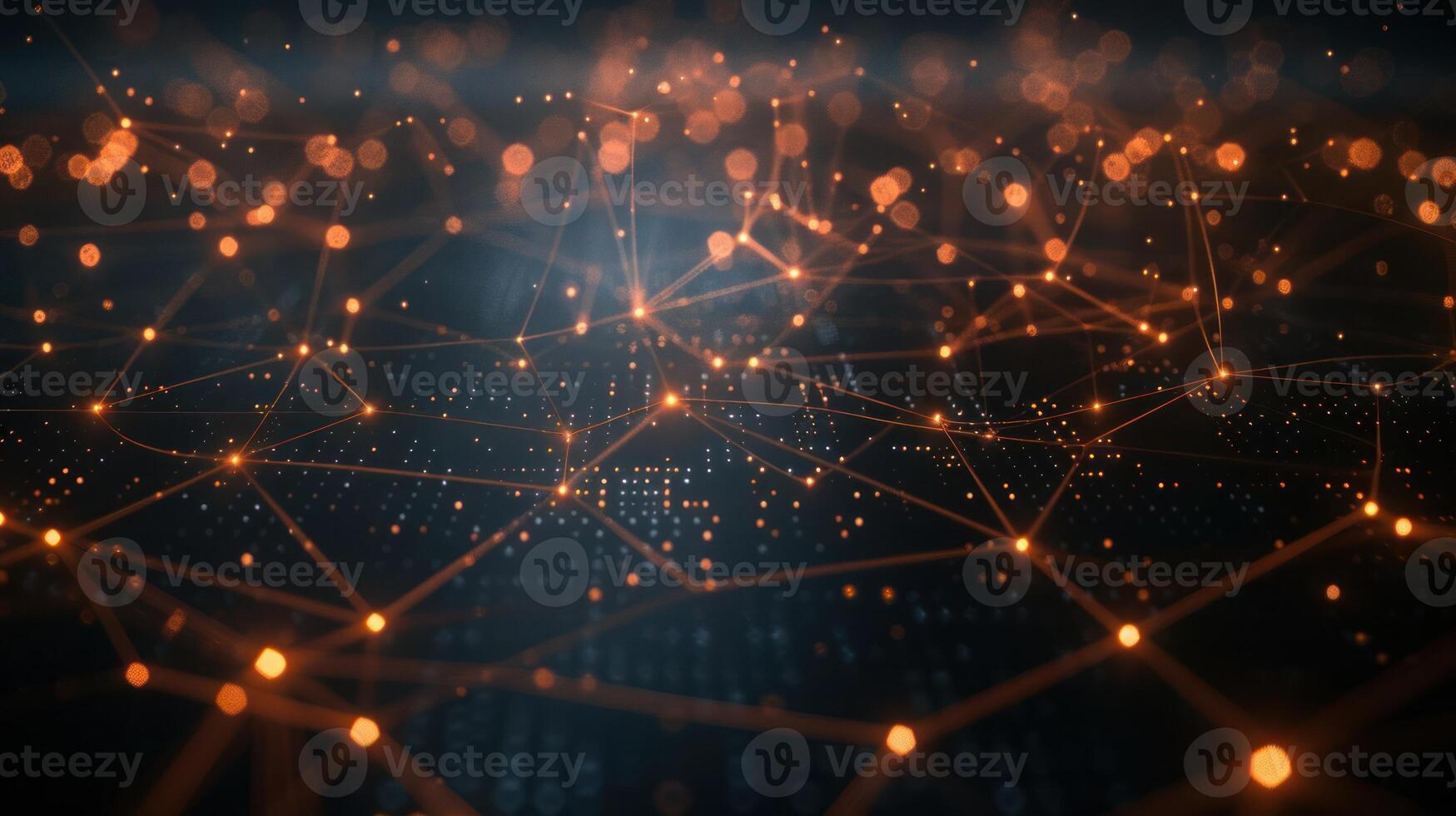 Abstract digital network with glowing orange nodes and connections on a dark background photo