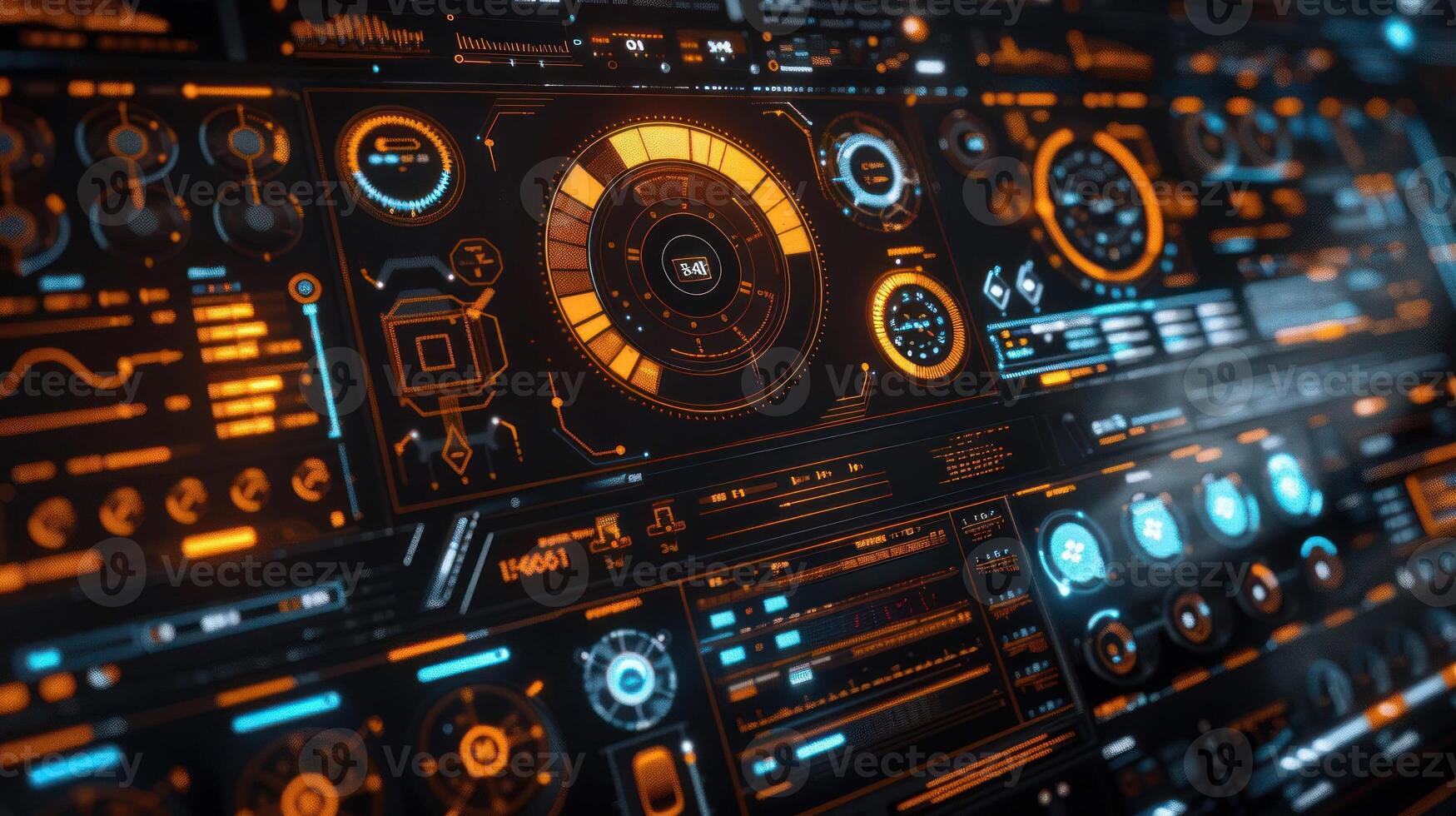 Futuristic control panel displaying intricate data visualizations and interactive elements photo