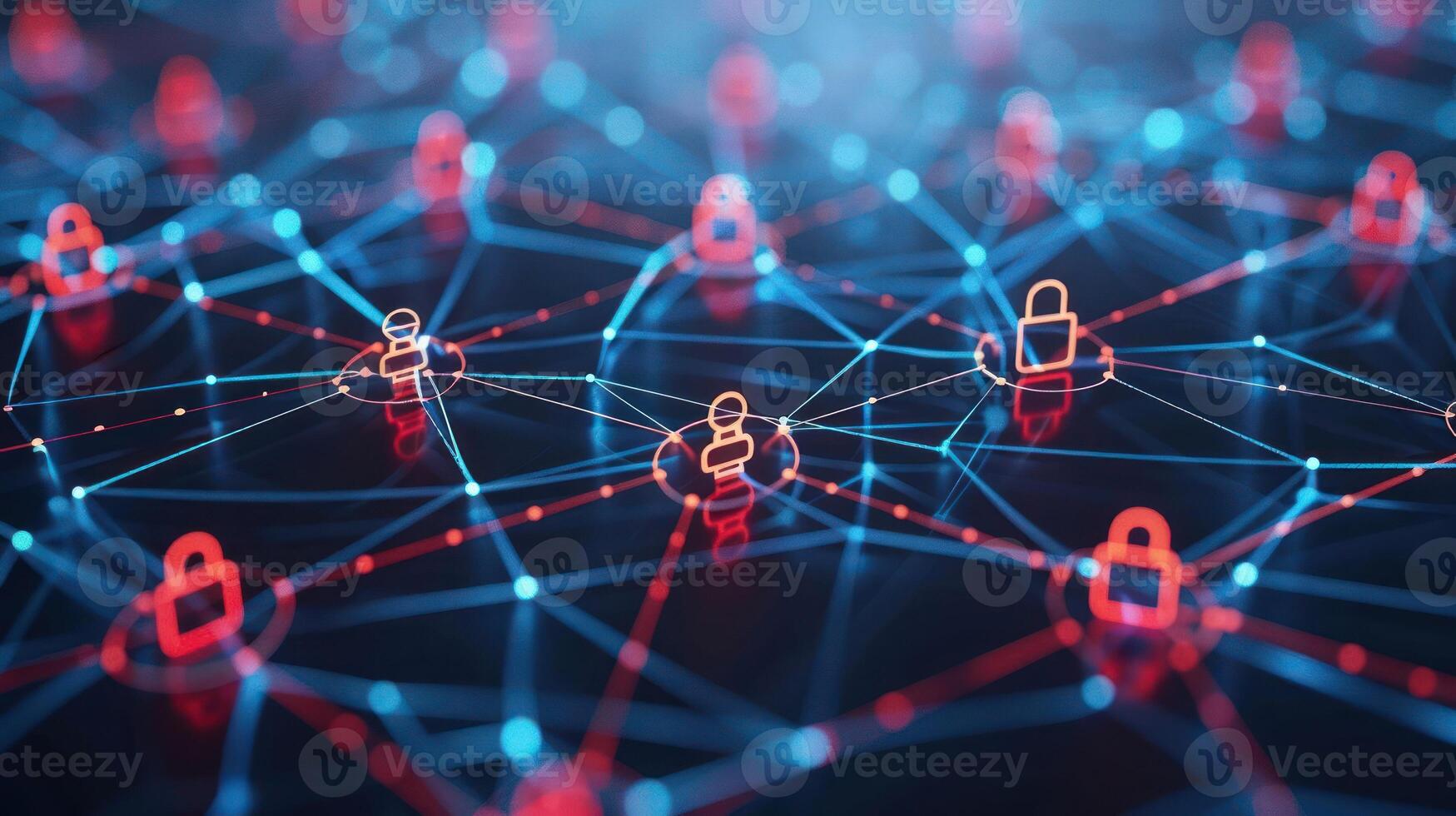 Abstract digital network with padlocks and user icons, representing online security and privacy photo