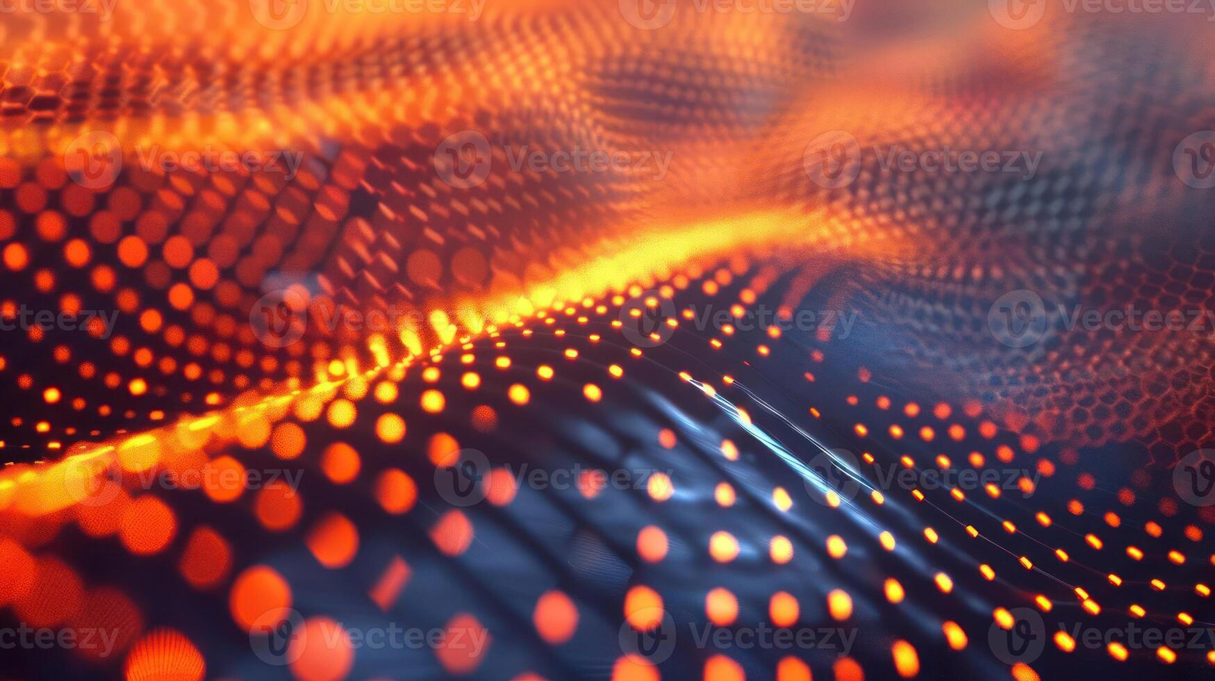 Abstract wave of glowing orange and blue dots creating a dynamic visual effect photo