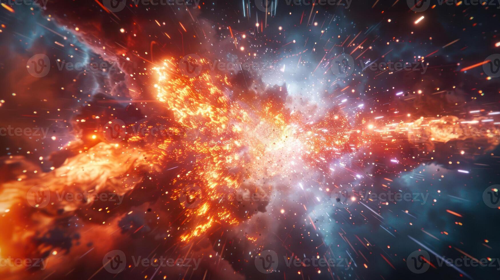 Explosive cosmic event showcasing vibrant colors and dynamic energy in deep space photo