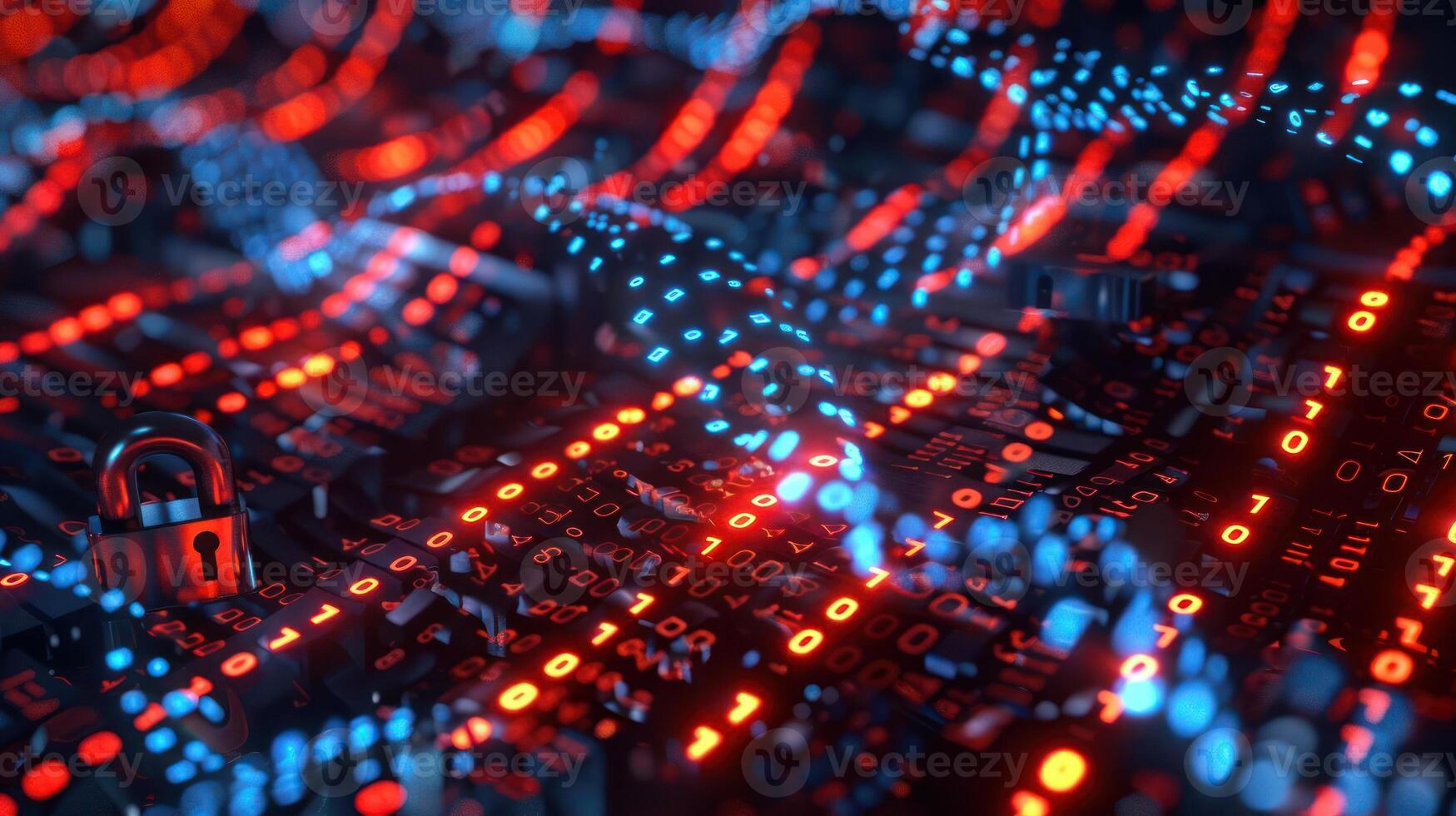 Abstract representation of digital data flow with vibrant red and blue lights, showcasing encryption photo
