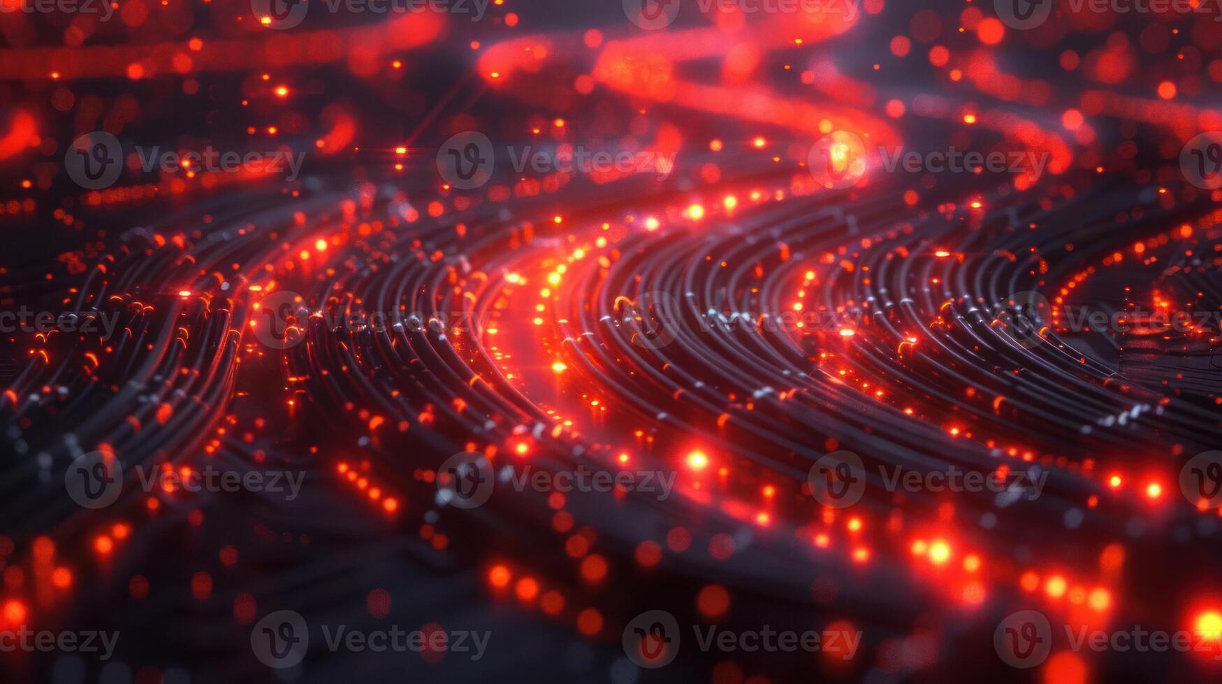 Abstract representation of glowing red and white lines flowing through a dark space, suggesting energy photo