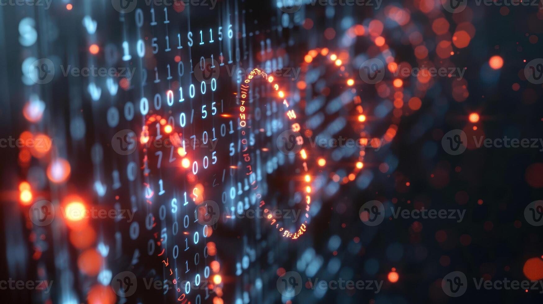 Abstract representation of binary data with glowing elements and a futuristic background photo
